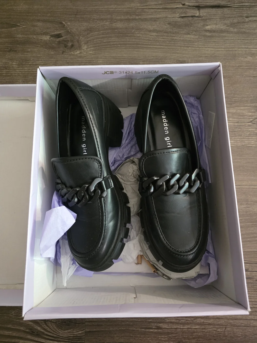 Madden Girl Black Lug Sole Chain Loafer